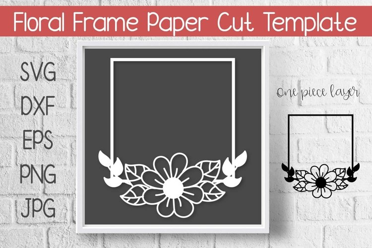 Floral Frame Paper Cut Template Design SVG example image 1
