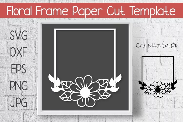 Floral Frame Paper Cut Template Design SVG