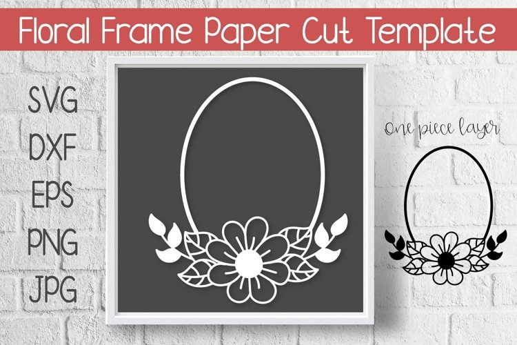 Floral Frame Paper Cut Template Design SVG example image 1