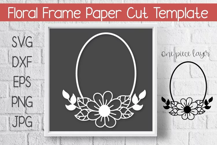 Floral Frame Paper Cut Template Design SVG