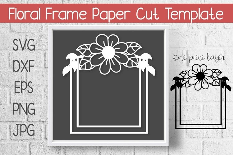 Floral Frame Paper Cut Template Design SVG example image 1