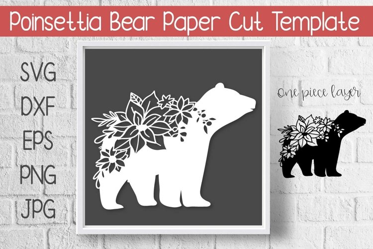 Bear Poinsettia Paper Cut Template Design example image 1