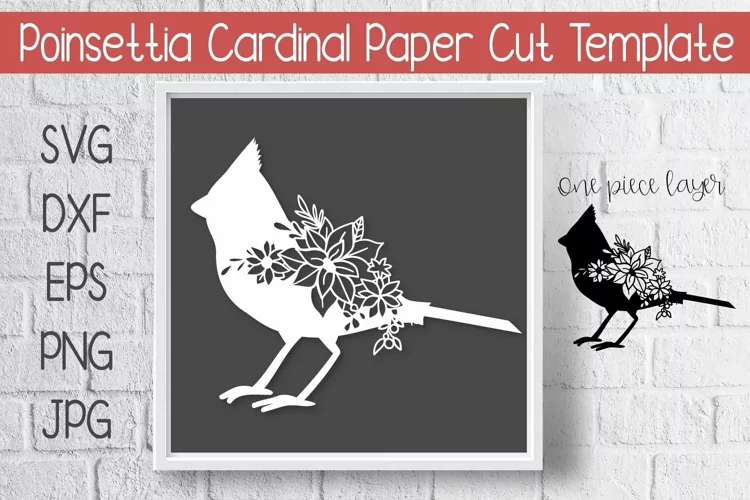 Cardinal Poinsettia Paper Cut Template Design