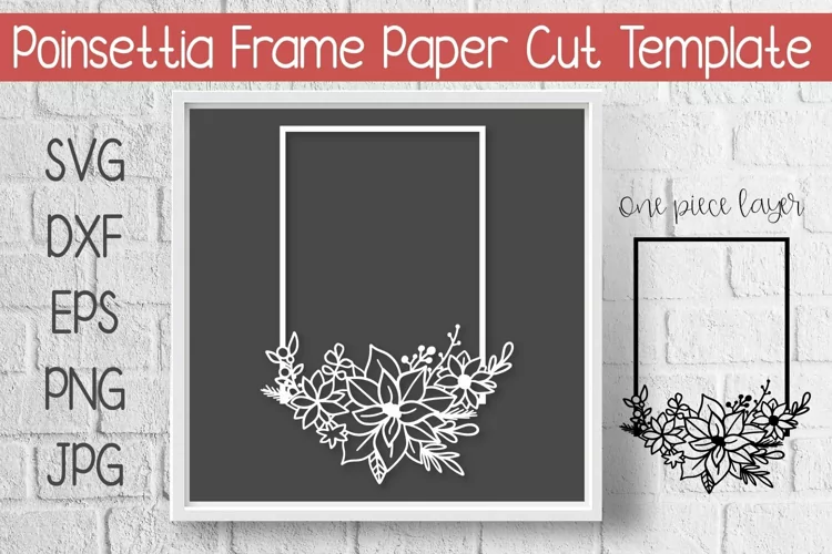 Poinsettia Rectangle Frame Paper Cut Template