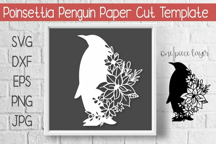 Penguin Poinsettia Paper Cut Template Design