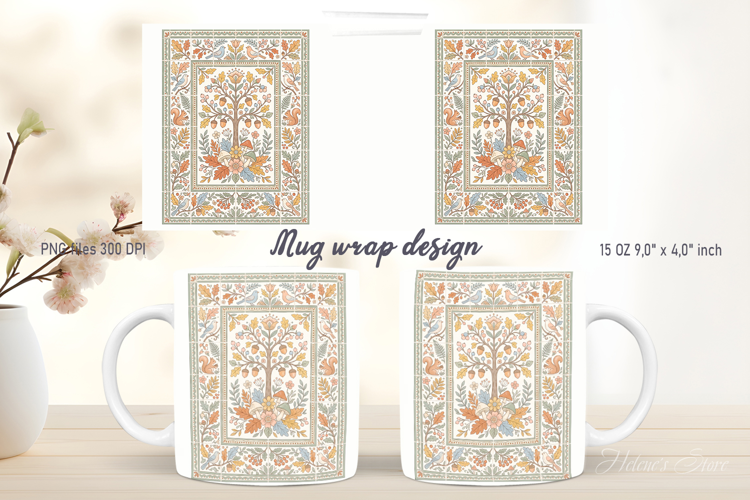 Farmhouse pattern mug wrap design png | Folk forest designs