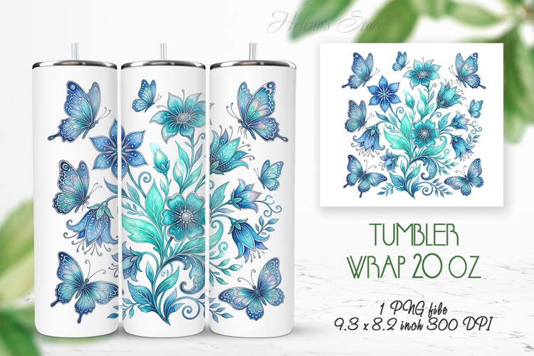 Fantasy floral meadow straight tumbler 20oz wrap design png