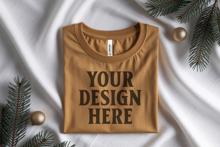 Christmas Bella Canvas 3001 Heather Mustard Folded Tshirt Mo