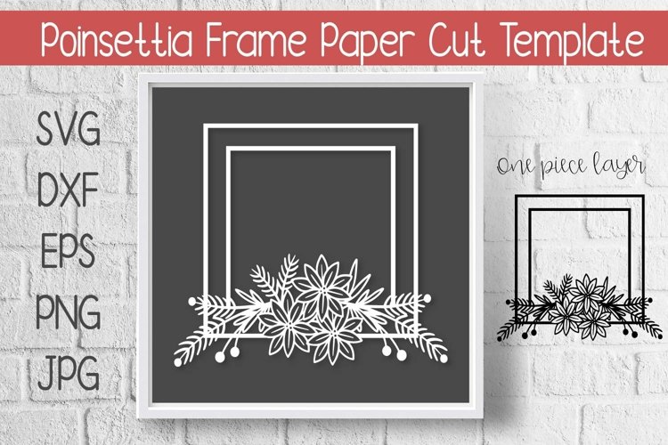 Poinsettia Frame for Christmas Paper Cut Template example image 1