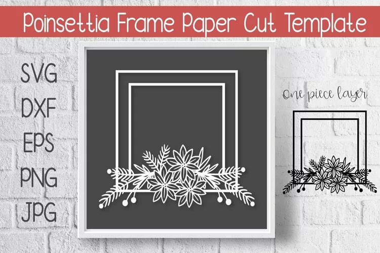 Poinsettia Frame for Christmas Paper Cut Template
