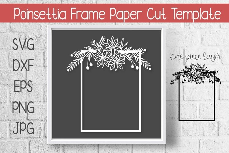 Poinsettia Rectangle Frame for Christmas Paper Cut Template example image 1
