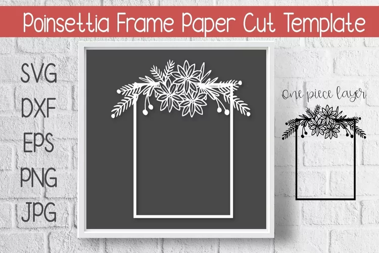 Poinsettia Rectangle Frame for Christmas Paper Cut Template