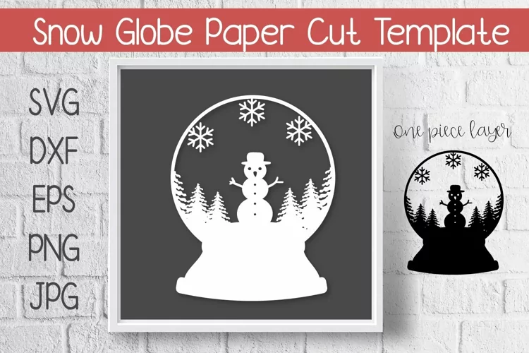 Snowman Snow Globe Paper Cut Template with Snowflakes