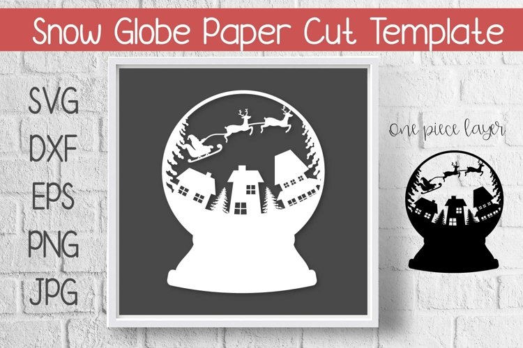 Santa Flying Christmas Snow Globe Paper Cut Template example image 1
