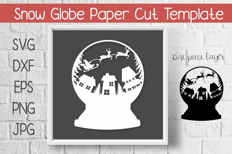 Santa Flying Christmas Snow Globe Paper Cut Template