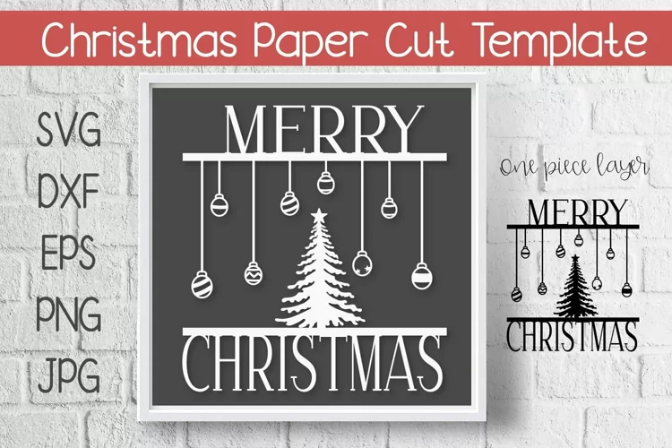 Merry Christmas Tree and Ornaments Paper Cut Template
