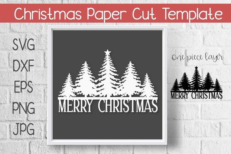 Merry Christmas Trees Paper Cut Template example image 1