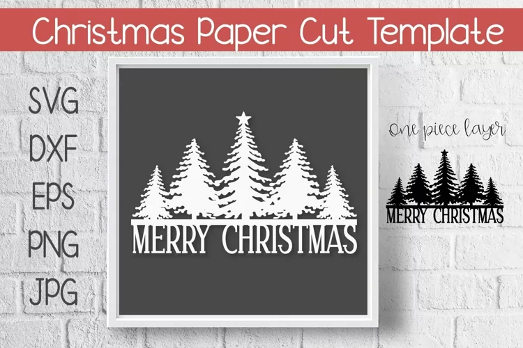 Merry Christmas Trees Paper Cut Template