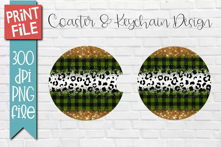 Green Plaid Car Coasters and Round Keychain Sublimation