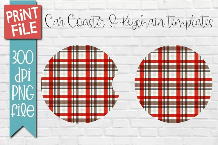 Christmas Plaid Car Coaster and Round Keychain Sublimation