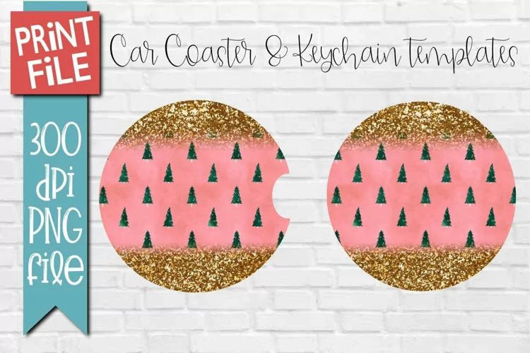 Pink Christmas Tree Car Coaster Round Keychain Sublimation