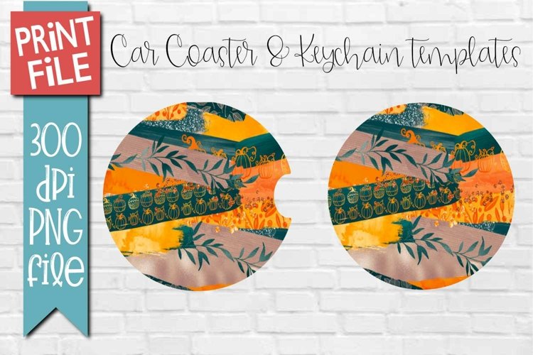 Fall Abstract Car Coaster Round Keychain Sublimation example image 1