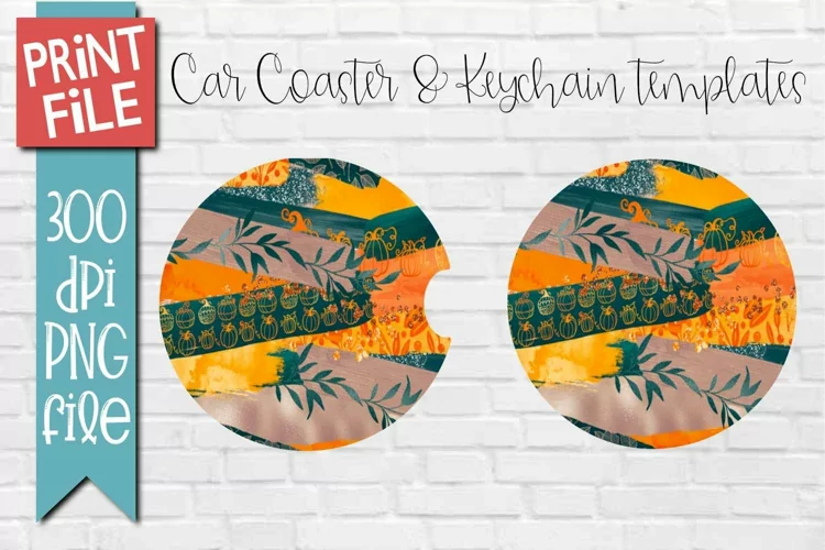 Fall Abstract Car Coaster Round Keychain Sublimation