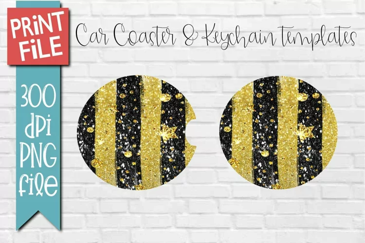 Car Coasters and Round Keychain Sublimation Black and Gold