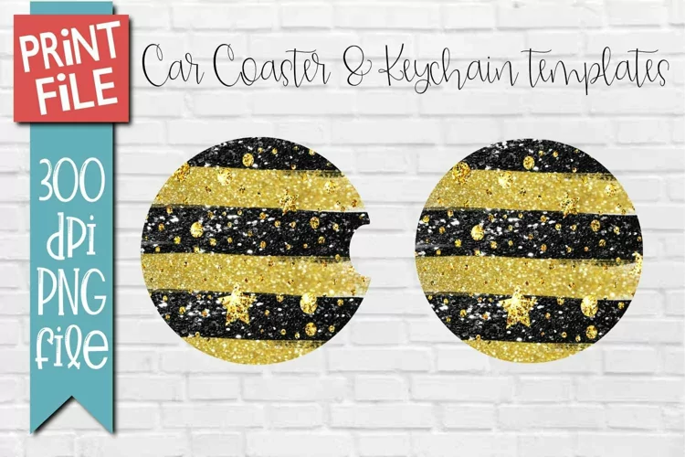 Car Coasters and Round Keychain Sublimation Gold Glitter