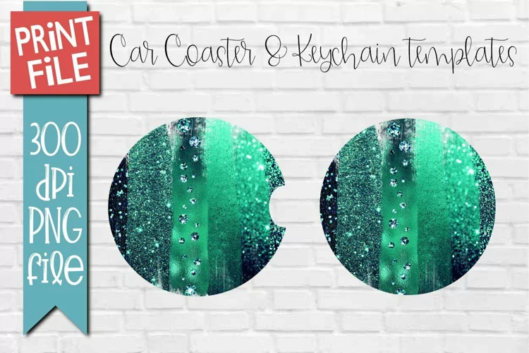 Car Coasters and Round Keychain Sublimation Green Stripes