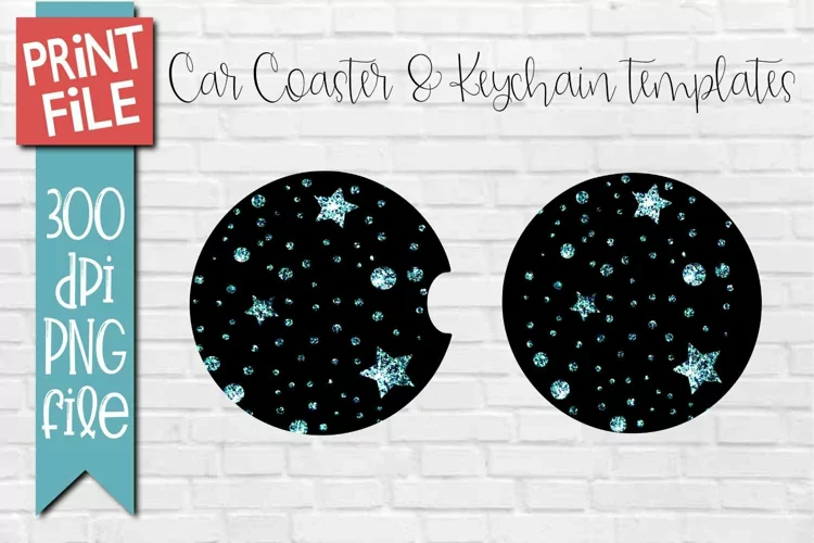 Car Coasters and Round Keychain Sublimation Green Stars