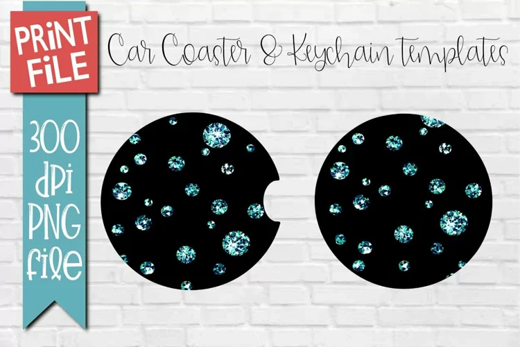 Car Coasters and Round Keychain Sublimation Green Glitter