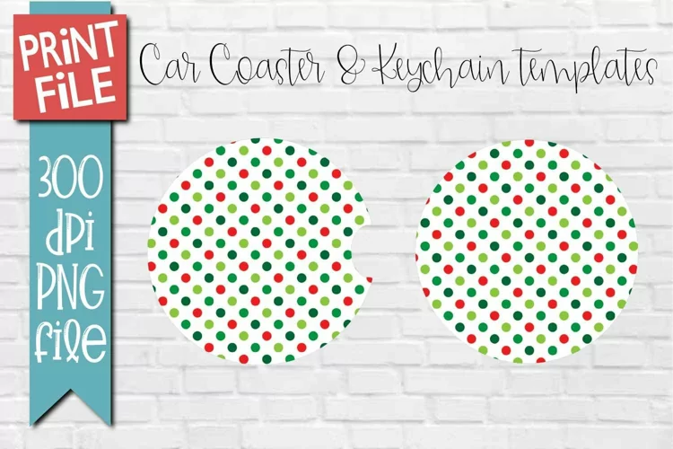 Car Coasters and Round Keychain Sublimation Multi Color Dots
