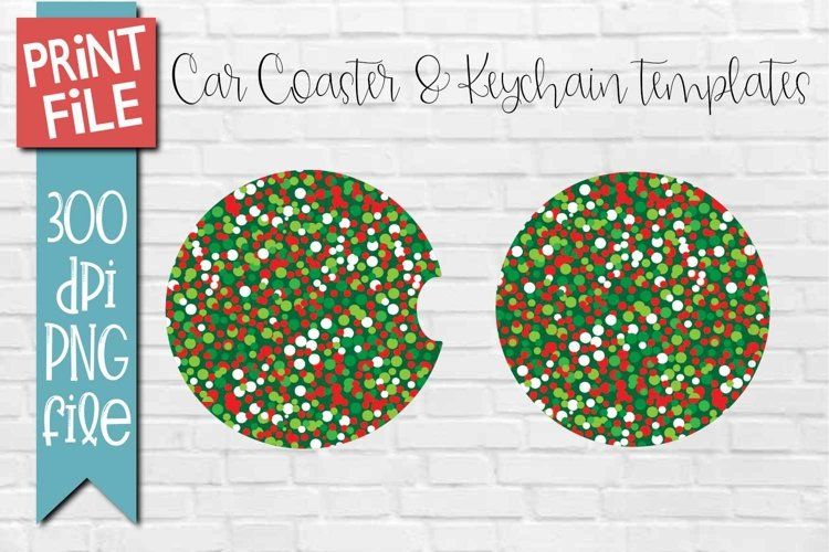 Car Coasters and Round Keychain Sublimation Christmas Dots example image 1