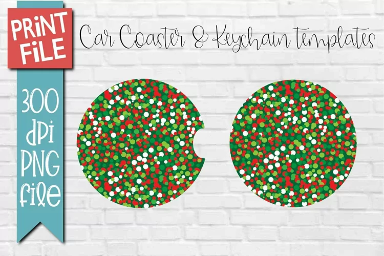 Car Coasters and Round Keychain Sublimation Christmas Dots