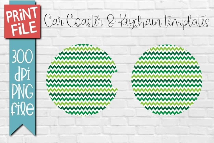 Car Coasters and Round Keychain Sublimation Green Zig Zag example image 1