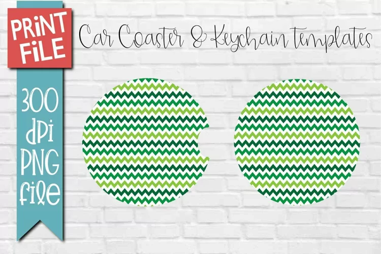 Car Coasters and Round Keychain Sublimation Green Zig Zag
