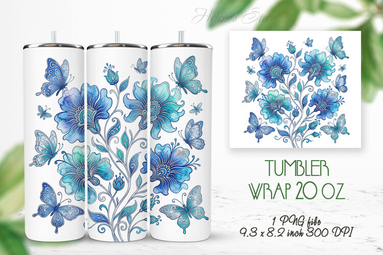 Fantasy floral meadow straight tumbler 20oz wrap design png example image 1