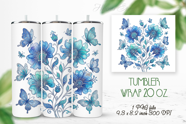 Fantasy floral meadow straight tumbler 20oz wrap design png
