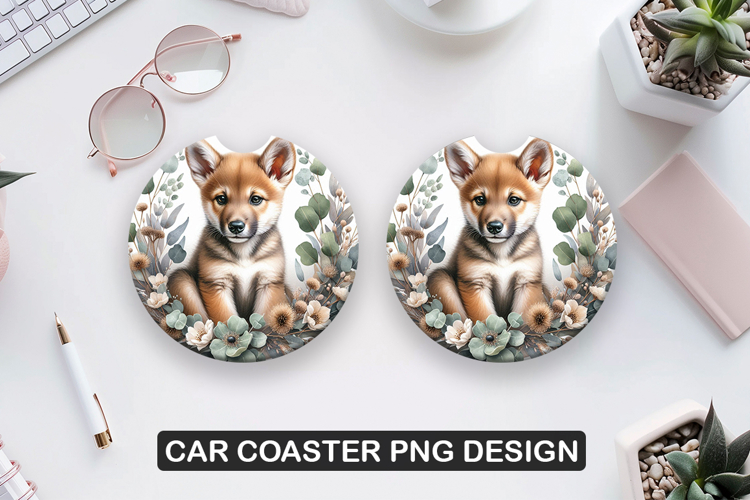 Red Fox Car Coaster Sublimation| Animal Coaster PNG