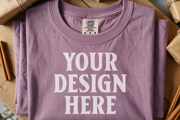 Orchid Comfort Colors 1717 Christmas Folded T-Shirt Mockup