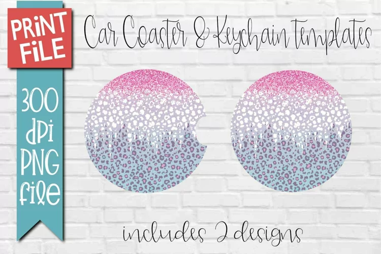 Car Coasters and Keychain Sublimation Pink Purple Leopard