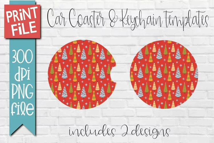 Car Coasters and Keychain Sublimation Retro Christmas Trees