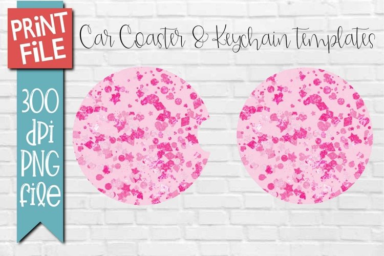 Pink Confetti Car Coasters and Keychain Sublimation Design example image 1