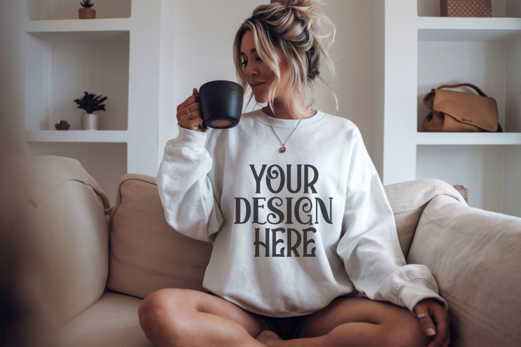 White Gildan 18000 Mockup, Sweatshirt Crewneck Mockups