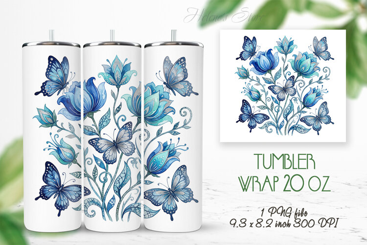 Fantasy floral meadow straight tumbler 20oz wrap design png example image 1