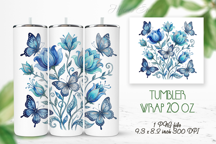 Fantasy floral meadow straight tumbler 20oz wrap design png