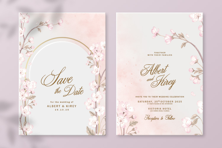Elegant Pink Floral Wedding Invitation Template