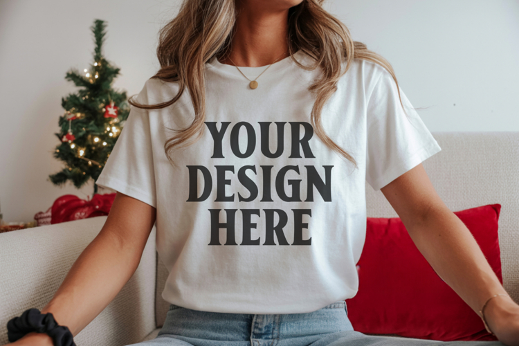 Christmas Bella Canvas 3001 White Shirt Mockup ,Trandy mock