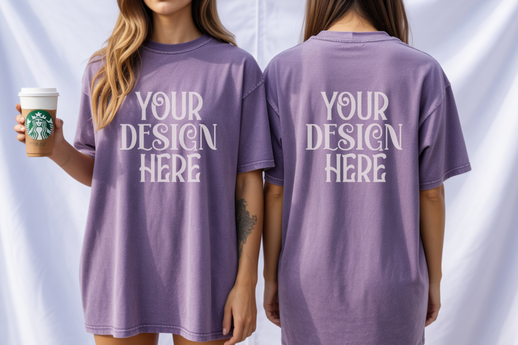 Violet Comfort Colors 1717 Front & back T shirt Mockup